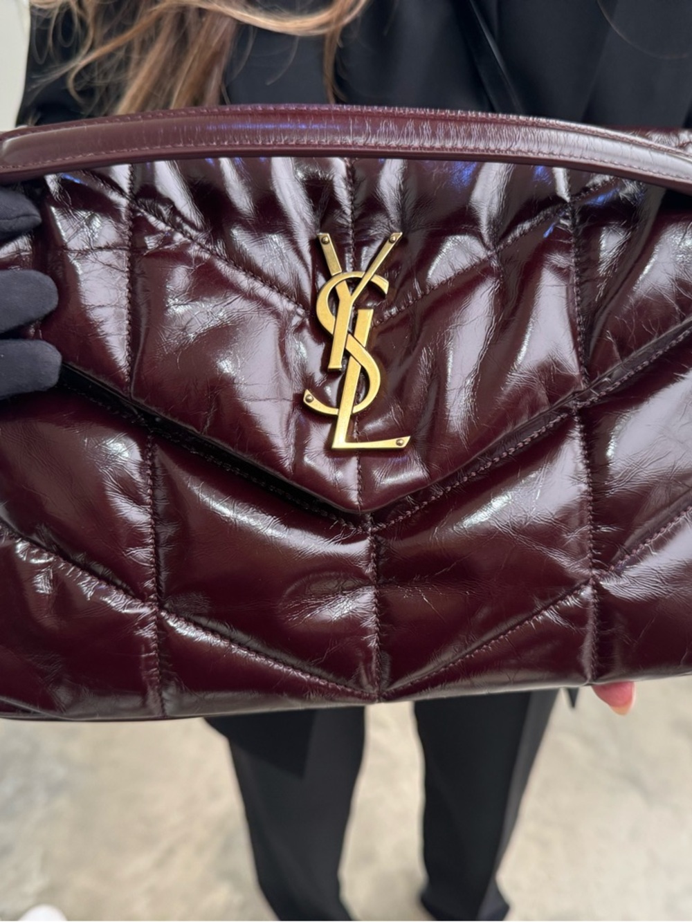 New & Authentic YSL Medium Puffer Chain Bag in Barolo Red